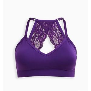 NWT Torrid Lightly Padded Seamless Flirt Racerback Bralette - Lace Purple Size 3